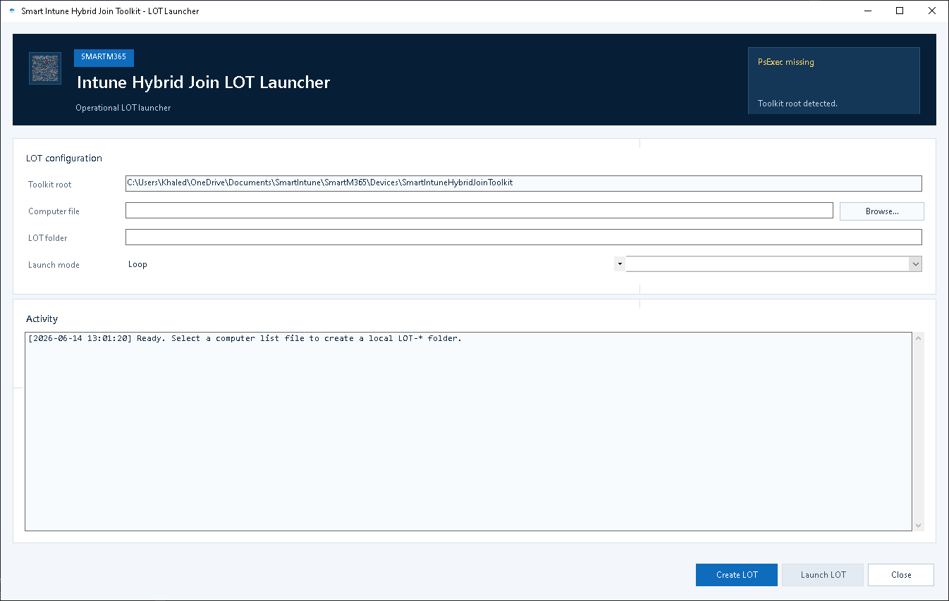 Smart Intune Hybrid Join Toolkit interface screenshot